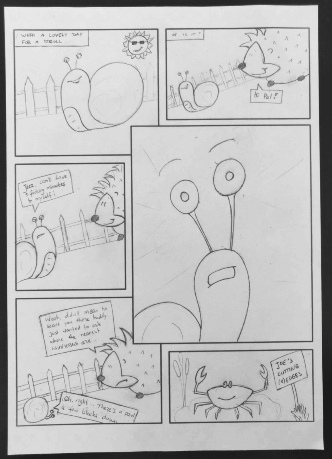 Een stripverhaal over een slak en egel.
